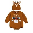 thumbnail image 1 of FYEGRE Festive Reindeer Long Sleeve Bodysuit Romper With Hat For Baby Girls Holiday Season Outfit Khaki 0-3 Months, 1 of 6