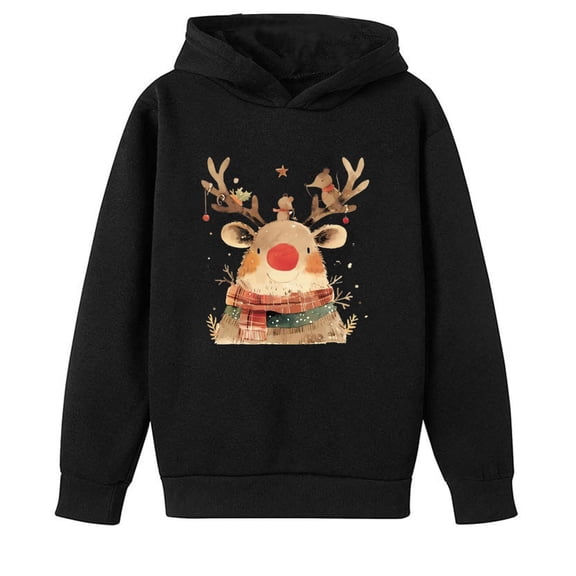 FYEGRE Festive Reindeer Print Childrens Jogging Tracksuit 2 Piece Set With Hooded Top And Athletic Pants For Holiday Sports Outfit Dark Gray 4-5 Years