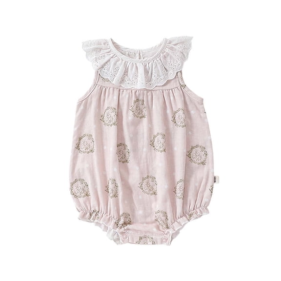 FYEGRE Floral Print Baby Girl Bodysuit Soft Stretchy Fabric Comfortable Daily Wear Spring Playwear Outfit For Toddler Pink 90