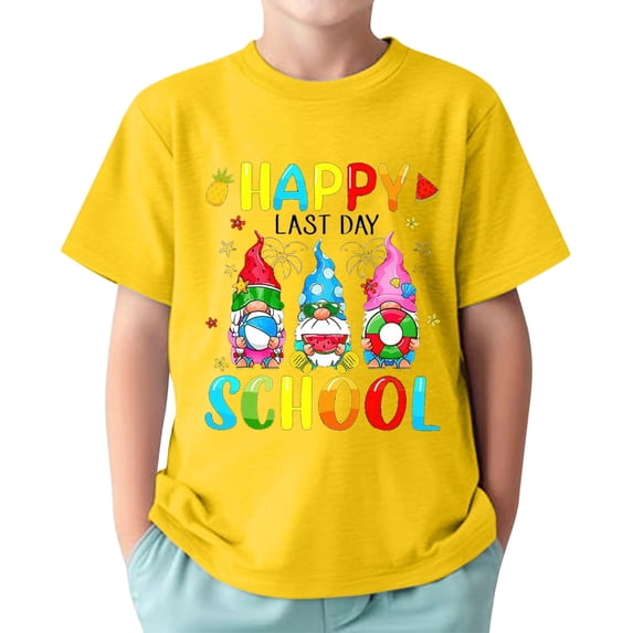 FYEGRE Funny Graduation Graphic Tee for Kids Celebrating End of School Year Student Life Crewneck Short Sleeve Summer Top Yellow 4-5 Years