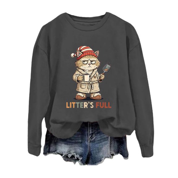 FYEGRE Funny Print Casual Fashion Pullover Hoodless Crewneck Sweatshirt Long Sleeve Soft Comfortable For Daily Wear And Outfit Dark Gray XXL