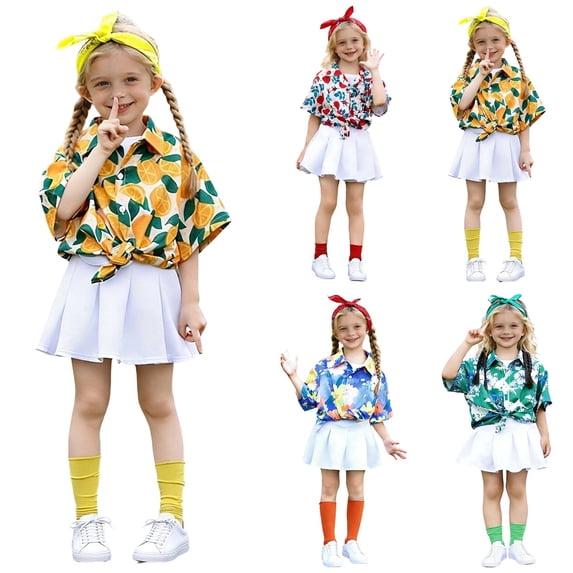 FYEGRE Girls Clothing Set with Short Sleeve Tee, Ruffled Skirt & Socks, Cute Preppy Outfit for School, Playdates, Birthdays & Weekend Trips Orange 8-9 Years