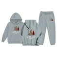 thumbnail image 1 of FYEGRE Girls Festive Holiday Print Hooded Sweatshirt Soft Pullover Long Sleeve Top and Pants Outfit Set for Grey 12-13 Years, 1 of 4