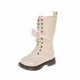 thumbnail image 1 of FYEGRE Girls Lace Up Riding Boots Mid Calf Combat Boots PU Leather Side Zipper Punk Goth Boot Beige 9-10 Years, 1 of 9