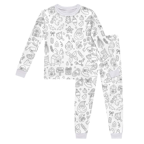 FYEGRE Girls Long Sleeve Crew Neck Top and Trousers Pajama Set for Cozy Home Wear DIY Hand Painting Outfit White 2-3 Years