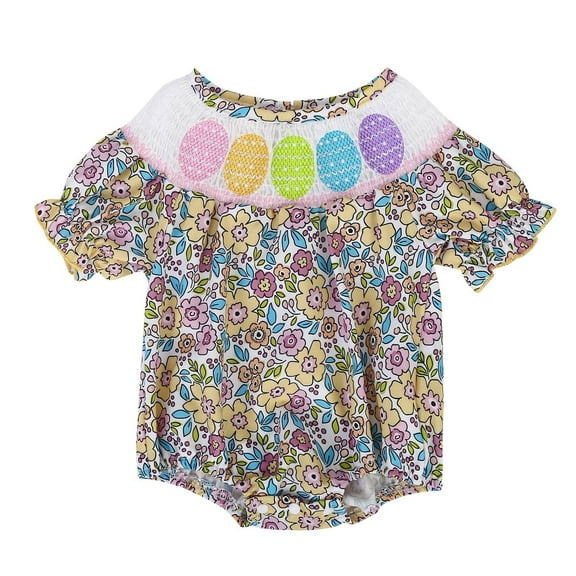 FYEGRE Girls Long Sleeve Plaid Pullover Romper with Cute Cartoon Embroidery Design Soft Baby Bodysuit Outfit Yellow 6-12 Months