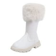 thumbnail image 1 of FYEGRE Girls Mid Calf Winter Boots With Back Zipper Design Cozy Lined Interior Casual Fashion Footwear For Toddler Kids White 4.5-5 Years, 1 of 8