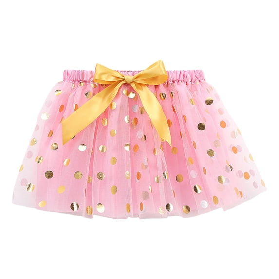 FYEGRE Girls' Polka Dot Tutu Glitter Ballet Triple Layer Tulle Dance Skirt Girls Ballet Skirt for Holiday Party Prints Dance Performance Tutu Outfit Pink 2-4 Years