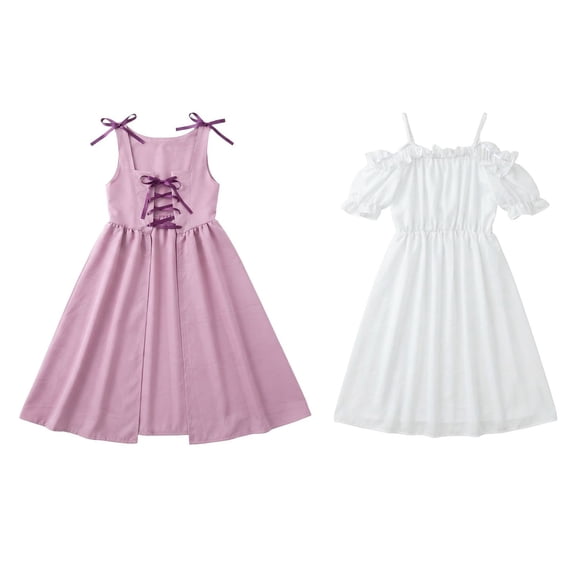 FYEGRE Girls Renaissance Corset Dress Floral Lace Up Peasant Medieval Dresses Set Off Shoulder Bell Sleeve Outfits Purple 2-3 Years