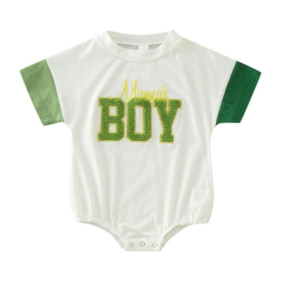 FYEGRE Girls Short Sleeve Embroidered Letter Pullover Romper Bodysuit Casual Baby Outfit Green 6-12 Months