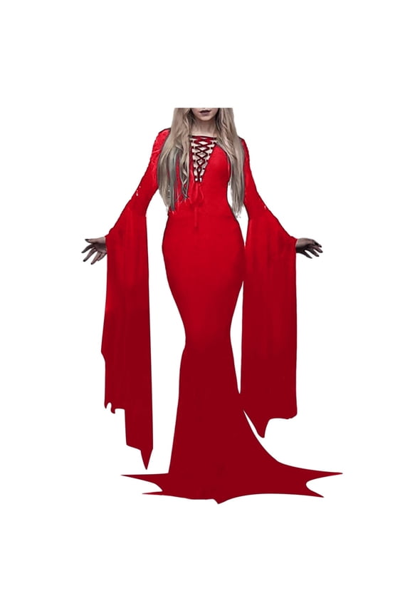 Gothic Bride For Women Elegant Witch Dress Halloween Party Outfit Lace Gown Red XXXXXL