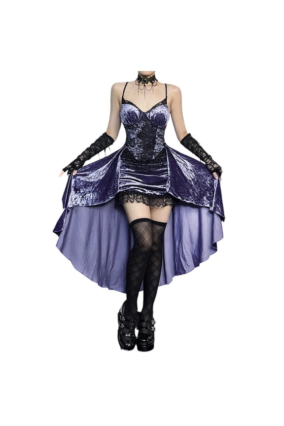 Gothic Off Shoulder Long Train Evening Gown for Halloween and Formal Events Purple L