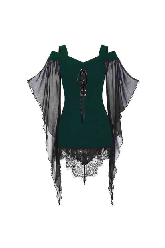 Gothic Style Women's Lace Top Elegant Plus Size Strapless Blouse with Irregular Stitching for and Formal Events Green S