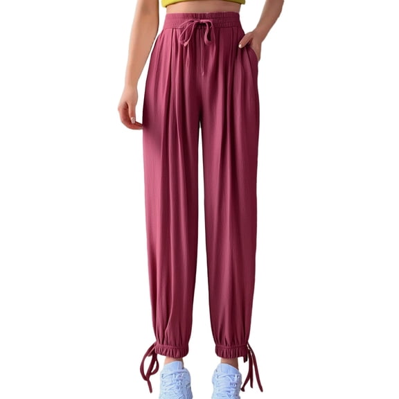 FYEGRE Gym & Yoga Women's Pants Women's Loose Fit Casual Jogger Pants with Elastic Waist for Everyday Wear Soft Breathable Fabric Outdoor Walking Sports Red M