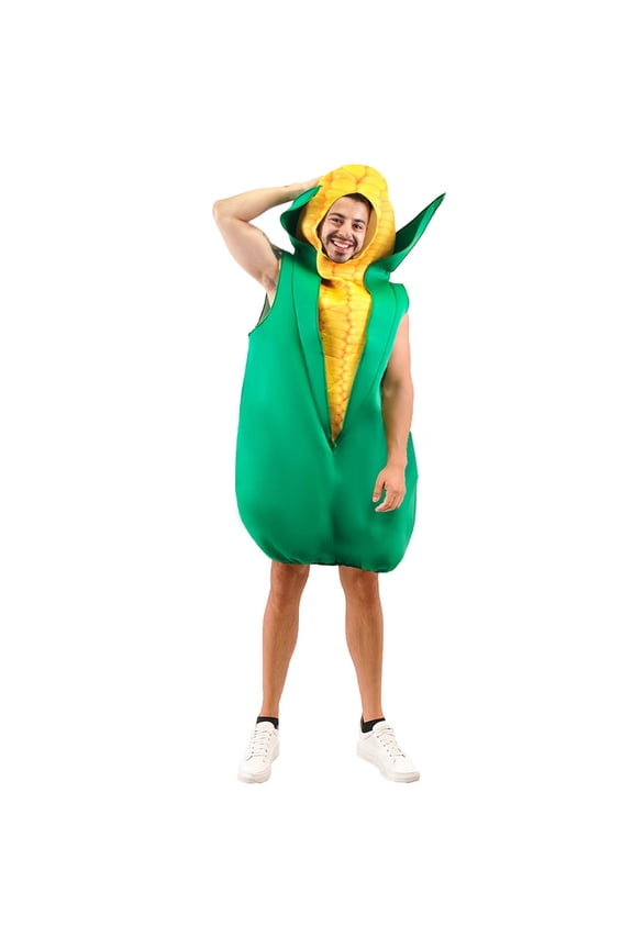 Halloween Adult Corn Vegetable Outfit Funny Food Themed Jumpsuit Party Dress Carnival Stage Performance Yellow One Size