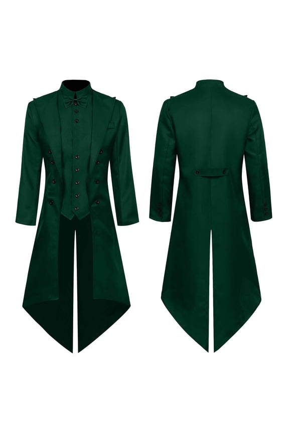 Halloween Male Tuxedo Retro Party Outfit Mid Length Punk Coat Green XL