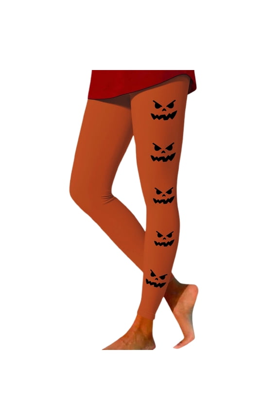 Halloween Print High Waist Lifting Workout Yoga Fitness Running Leggings For Women Orange L