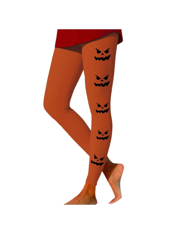 Halloween Print High Waist Lifting Workout Yoga Fitness Running Leggings For Women Orange S
