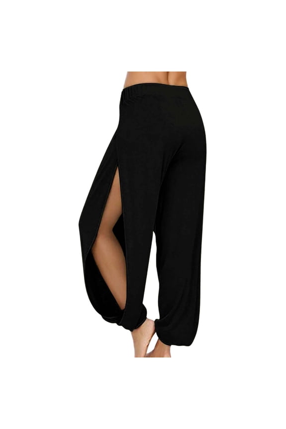 High Slit Harem Pants Women Hippie Harem Pants Trousers Women's Versatile Casual Pants with Slit Design Everyday Outfit for Spring Summer Fall Leisure Activities Black S