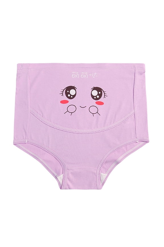 High Waist Maternity Underwear Breathable Belly Support Pregnancy Panties Pregnancy Maternity Printing Smile Adjustable Comfortable Seamless Bikini Briefs Purple 4XL