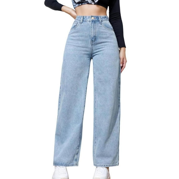 FYEGRE High Waisted Tummy Control Pants Women's Straight Leg Casual Trousers Everyday Comfortable Basic Wear For Spring Summer Fall Seasons With Blue S