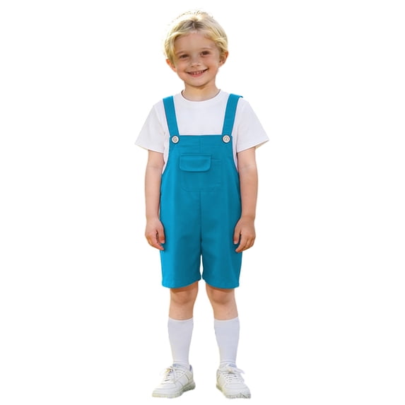 FYEGRE Kids 2-Piece Outfit Set with Short Sleeve T-Shirt & Overall Shorts, Cute Casual Ensemble for Playdates, Birthdays & Spring/Summer Sky Blue 5-6 Years