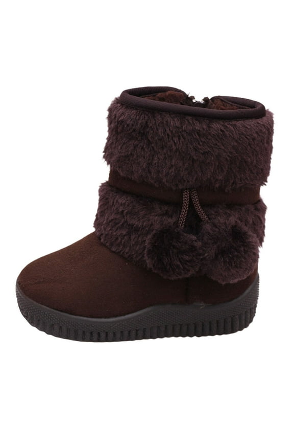 Kids Girls Boys Winter Warm Boots Suede Lightweight Lined Mid Calf Snow Boots for Toddler/Little Kid Coffee 25