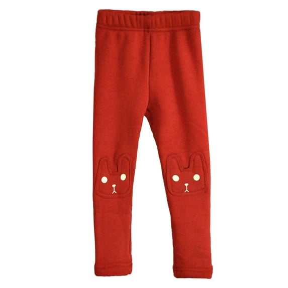 FYEGRE Kids Girls Winter Leggings Bunny Printed Thick Warm Pants Red 4-5 Years