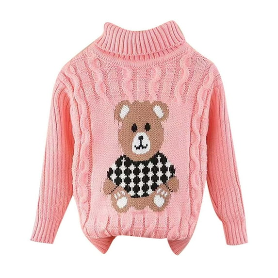 FYEGRE Kids Knit Top Sweater Cozy Boys Knitted Sweater Soft Round Neck Pullover Top for Fall and Winter Seasons Comfortable Casual Wear Pink 5-6 Years