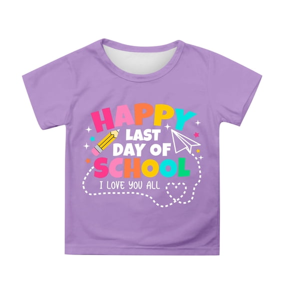 FYEGRE Kids Short Sleeve Graduation Tee, Girls Academic Milestone Celebration Shirt, Youth Casual Top for School Graduation Purple 10-11 Years