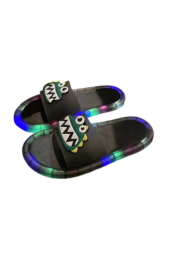 LED Illuminated Casual On Sandals For Women Outdoor Light Up Flat Slippers With Glowing Sole Design Black 37