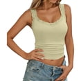 thumbnail image 1 of FYEGRE Lace Camisole Tank Tops for Women V Neck Wide Strap Soft Ribbed Lace Cami Beige XXL, 1 of 4