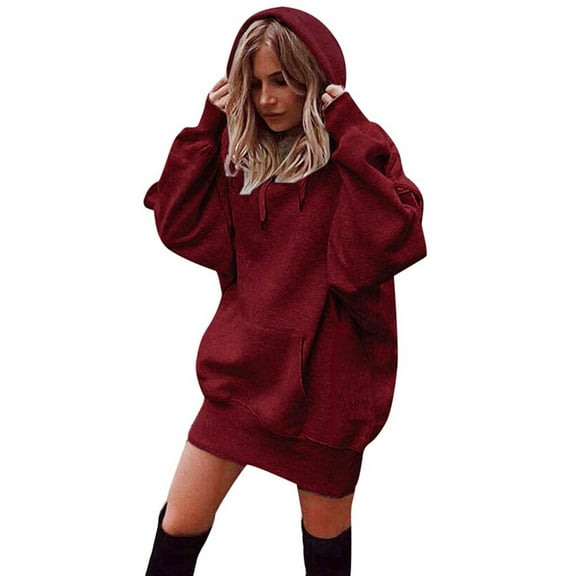 FYEGRE Ladies' Leisure Hooded Sweatshirt Women Fashion Solid Pullover Hoody Sweatshirt Outerwear Casual Warm Comfortable Soft Blouse Coat for Everyday Wear Red L