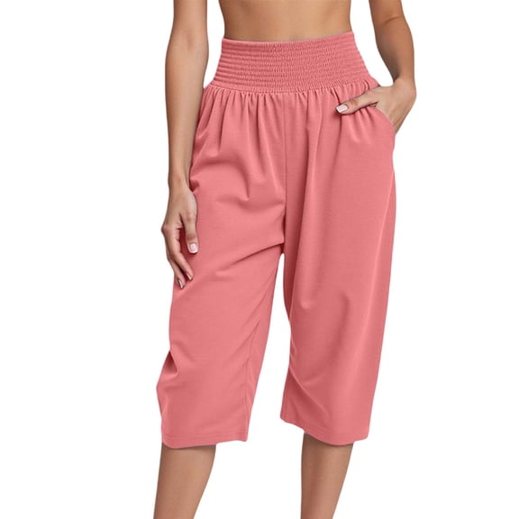 FYEGRE Ladies' Relaxed Pants Women's Casual Capri Pants Soft Stretchy Fabric Everyday Comfort Trousers for Spring Hot Pink S