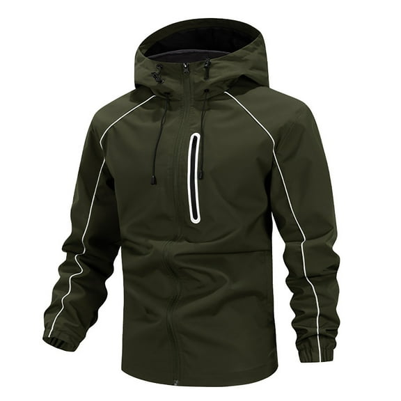 FYEGRE Lightweight Hooded Softshell Jacket For Men Outdoor Windbreaker Lined Coat Comfortable Streetwear Daily Hiking And Travel Green L