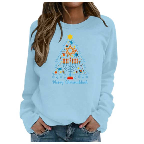 FYEGRE Lightweight Women's Crewneck Pullover Sweatshirt Long Sleeve Soft Casual Streetwear Top For Fall Winter Comfortable Daily Wear With Classic Ribbed And Hem Light Blue XXL