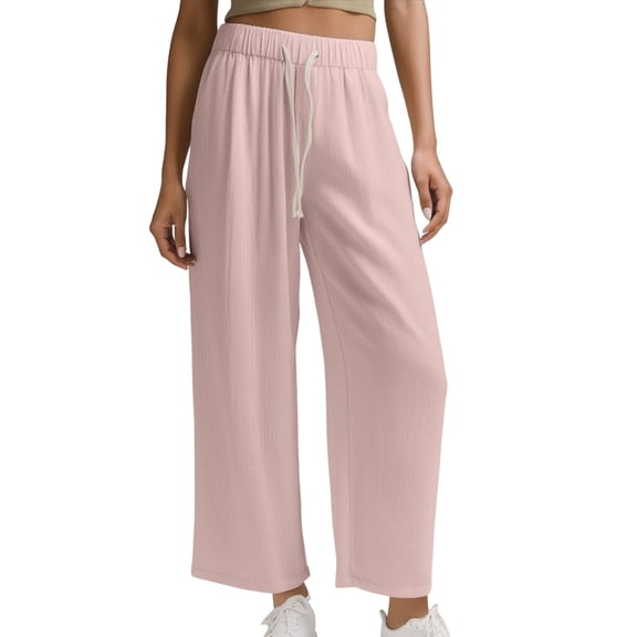 FYEGRE Linen Ladies' Pants Women's Straight Leg Casual Trousers with Elastic Drawstring Waist for Comfortable Outdoor Travel Jogging Hiking Soft Breathable Pink M