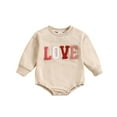 thumbnail image 1 of FYEGRE Long Sleeve Cartoon Valentine Day Print Romper Jumpsuit for Baby Toddler Boys Girls Beige 6-9 Months, 1 of 7