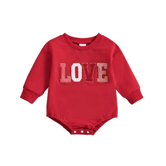 FYEGRE Long Sleeve Cartoon Valentine Day Print Romper Jumpsuit for Baby Toddler Boys Girls Red 3-6 Months