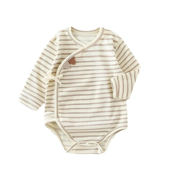 FYEGRE Long Sleeve Ribbed Striped Romper with Adorable Cartoon Prints for Girls Comfortable Bodysuit White 3-6 Months