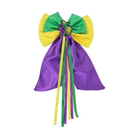 FYEGRE Mardi Gras Hair Bow Clips Long Tail Boutique Cheer Bow Hairpins Circus Carnival Hair Accessories for Kids Girls Women Yellow A