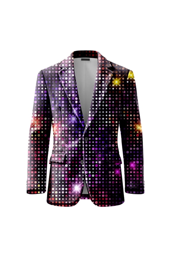 Men's 70s Disco Shiny Sequin Blazer Jacket for Weddings Prom & NightclubsSparkling Metallic Tuxedo Coat with Stretch Fabric Dark Purple XXL