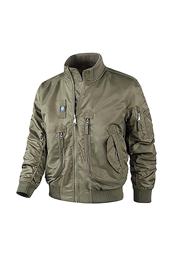 Men's Baseball Collar Layered Jacket Stand Up Outerwear For Street Style Comfortable Lightweight Windbreaker Design Khaki S