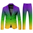 thumbnail image 1 of FYEGRE Men's Carnival Suit Two Piece Set Formal Attire With Purple Gold All Over Print Design Green XXL, 1 of 6