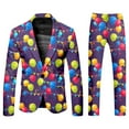thumbnail image 1 of FYEGRE Men's Carnival Suit Two Piece Set Formal Attire With Purple Gold All Over Print Design Grey XXXL, 1 of 6