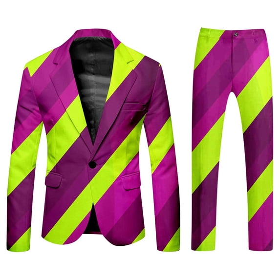 FYEGRE Men's Carnival Suit Two Piece Set Formal Attire With Purple Gold All Over Print Design Purple XXL
