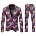 thumbnail image 1 of FYEGRE Men's Carnival Suit Two Piece Set Formal Attire With Purple Gold All Over Print Design Purple XXL, 1 of 6