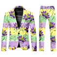 thumbnail image 1 of FYEGRE Men's Carnival Suit Two Piece Set Formal Attire With Purple Gold All Over Print Design Yellow XL, 1 of 6