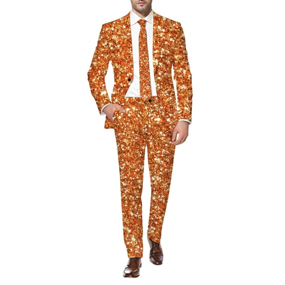 FYEGRE Men's Carnival Suits Mens Carnival 3D Digital Printed Light Business Suit Set Contemporary Jacket and Trousers Ensemble for Modern Orange XXL
