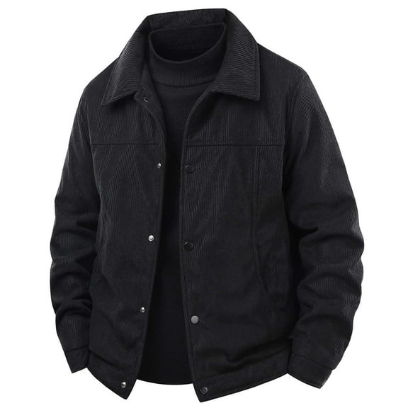 FYEGRE Men's Casual Corduroy Jacket Lightweight Slim Fit Stand Collar Comfortable Outerwear For Daily Wear Fashionable Style Black XXXXL